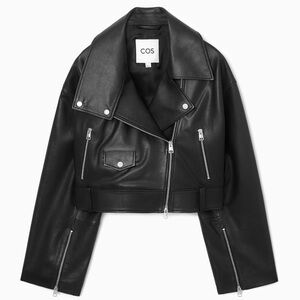 COS Black Cropped Leather Biker Jacket